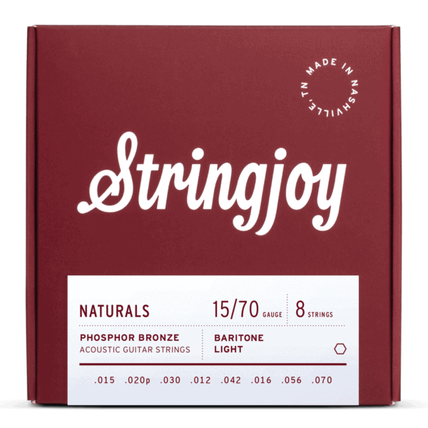 Stringjoy Naturals | 8 String Baritone Light Gauge (15-70) Phosphor Bronze Acoustic Guitar Strings