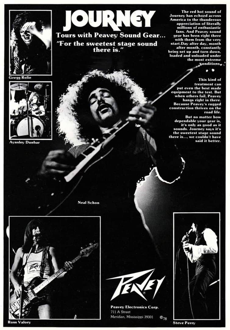 Image of a Peavey ad featuring all the members of Journey.