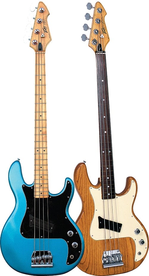 Photo of two Peavey T-20 basses against a white background.
